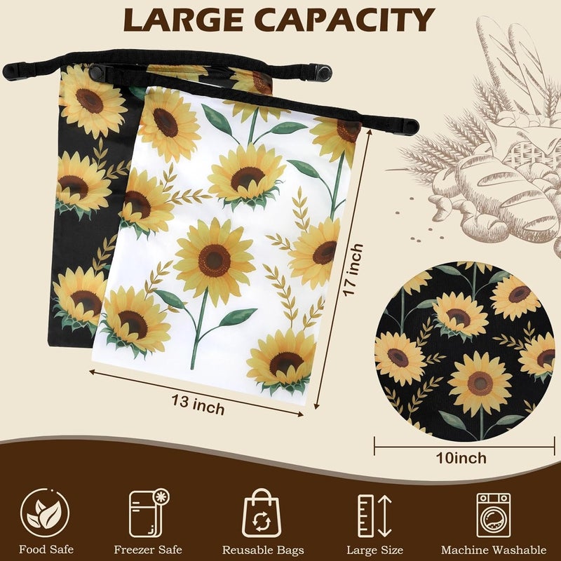 Revahope 2 Pack Reusable Bread Bags for Homemade Bread, 17"×13" Sourdough Bread Storage Bags with Bowl Cover - Keep Loaf Fresh and Easy to Wash(Sunflowers) - Image 4